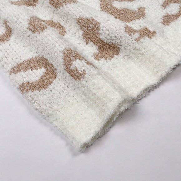 Khaki Casual Women's Leopard Pattern Drop Shoulder Sweater & Drawstring Shorts - Picture 5 of 6